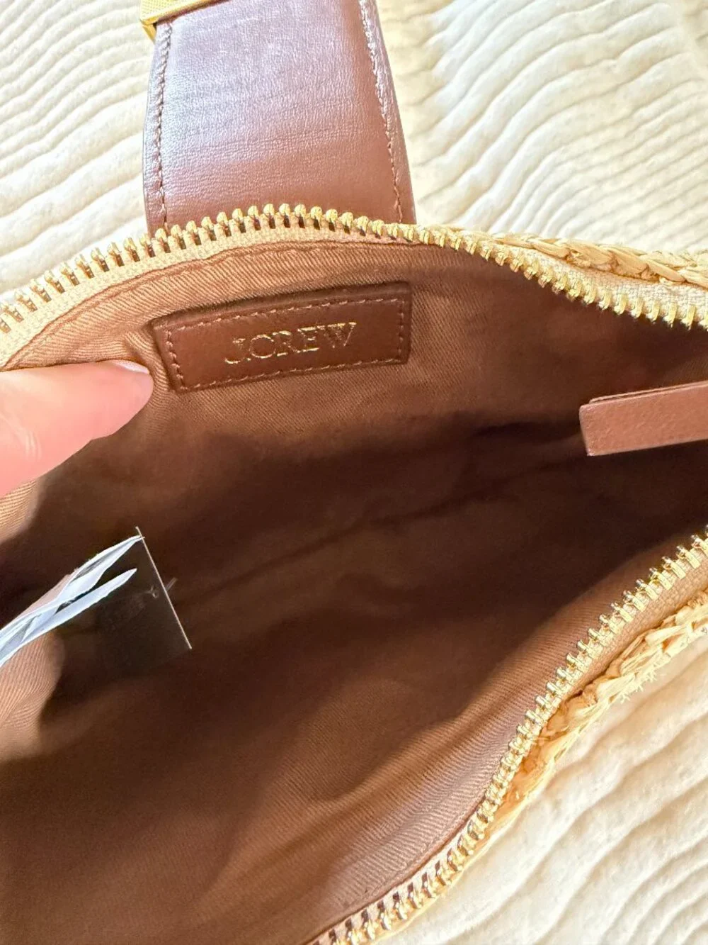 J.Crew Handknotted Straw Shoulder Bag Leather Gold Hardware NWT